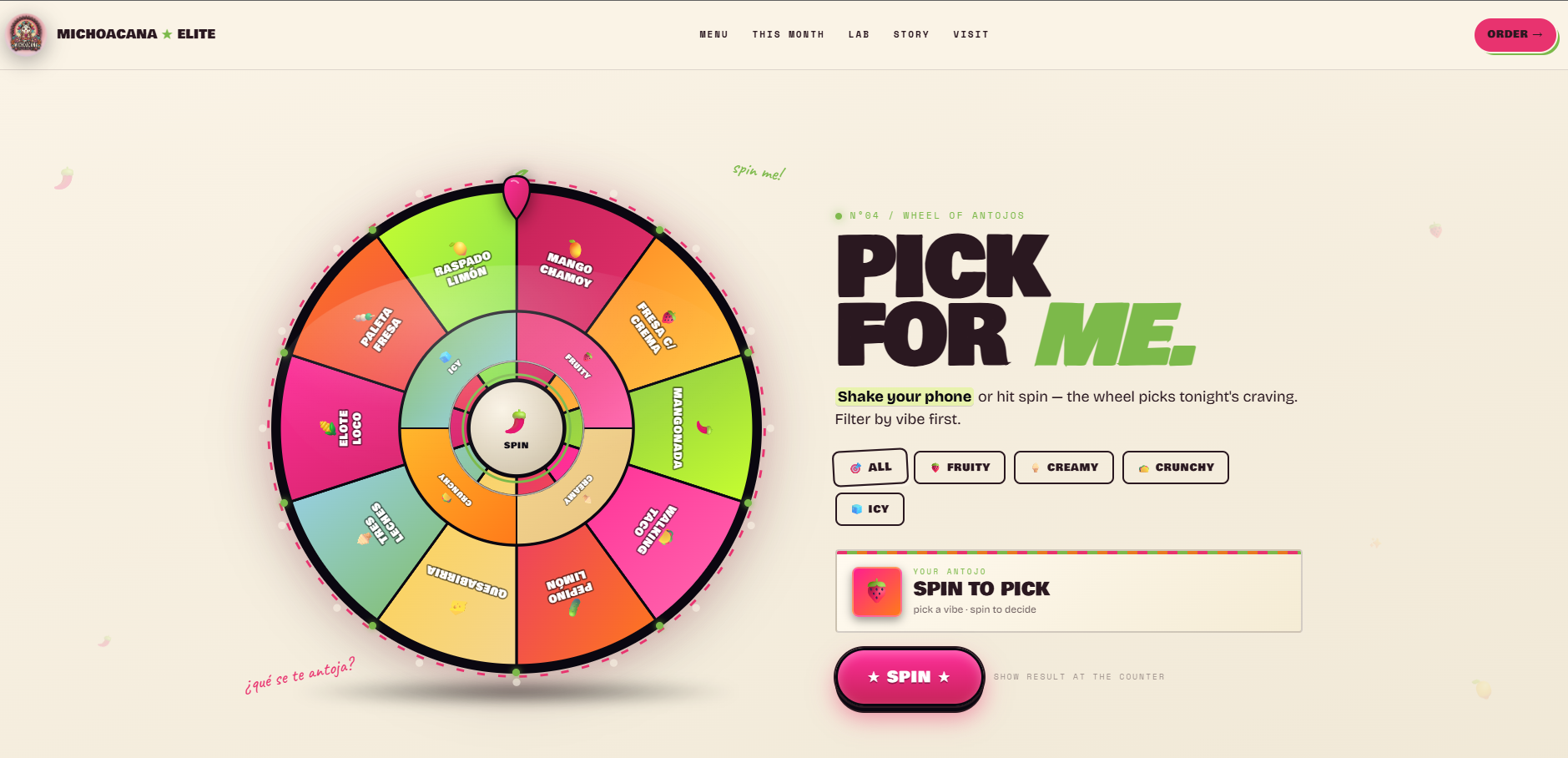 La Michoacana Elite — spin wheel feature